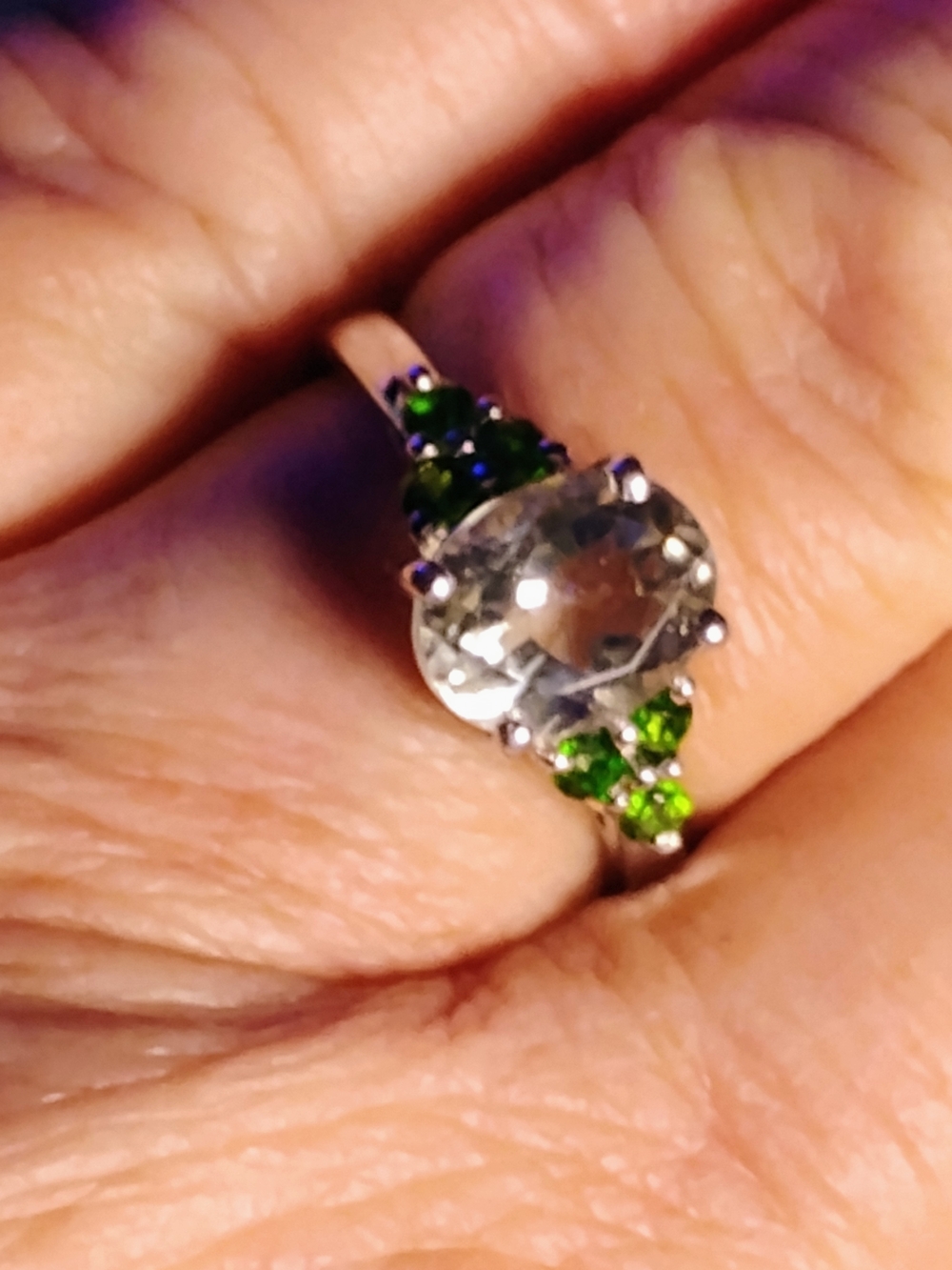 CHROME DIOPSIDE & MONTEZUMA PRASIOLITE-BRAZIL STERLING SILVER. GEMSTONE RING. 10